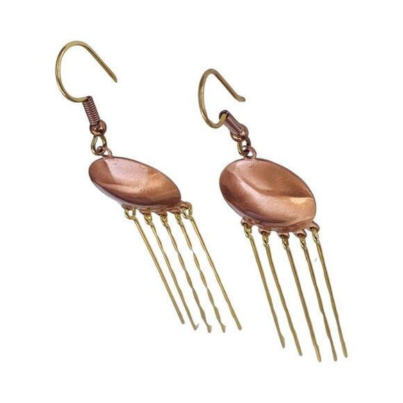 Bohemian Long Copper Fringe Dangle Earrings 3" Gold Tone Boho Hippie Girlcore - Picture 4 of 7